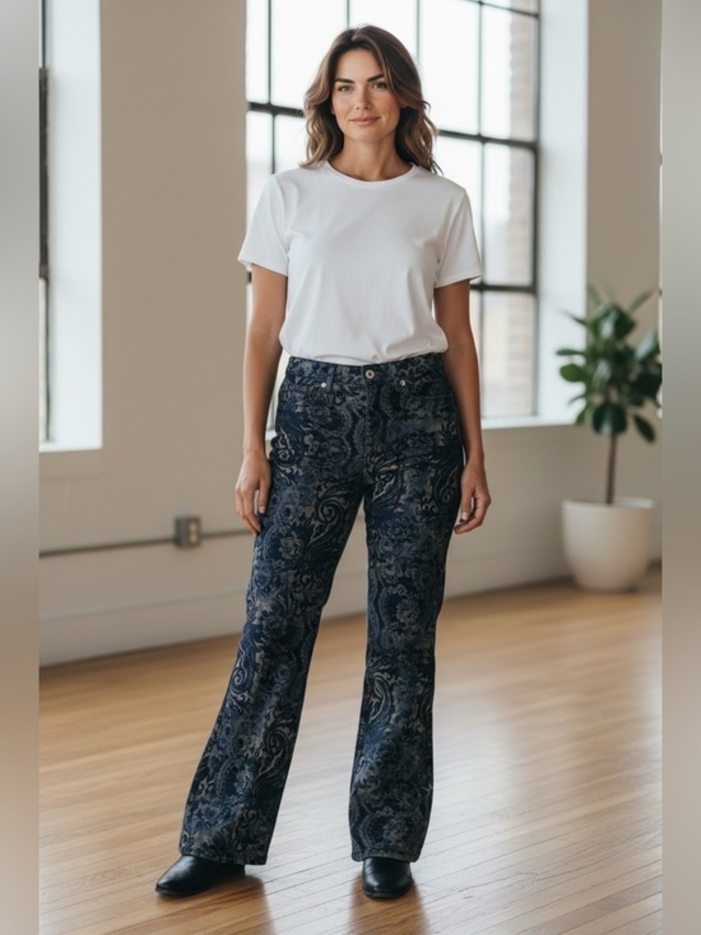 🫶🏻 Karen Kane Dark Blue Paisley Pattern Bootcut Jeans